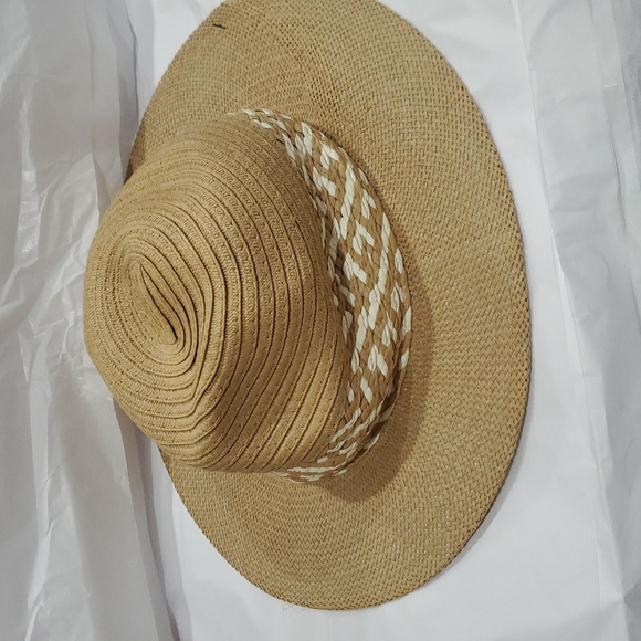 Joe's jean tan cream color block braided detail straw panama style hat new - Picture 5 of 11